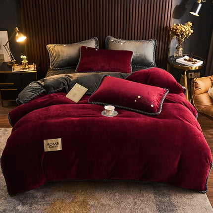 Winter Milk Velvet Quilt Duvet Cover Bedding Set Warm Thicken Bed Quilt Cover Double Bed Cover Queen King Comforter Cover 220x24