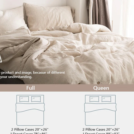 Simple&Opulence 100% Linen 3Pcs Bedding Set  Natural Flax Breathable King Size with Coconut Button Comforter Duvet Cover Set