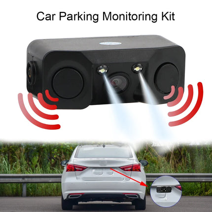 Car 3 In 1 Rear View Camera Parking Sensor Radar Set License Plate Lights Distance Control Parktronic System Universal