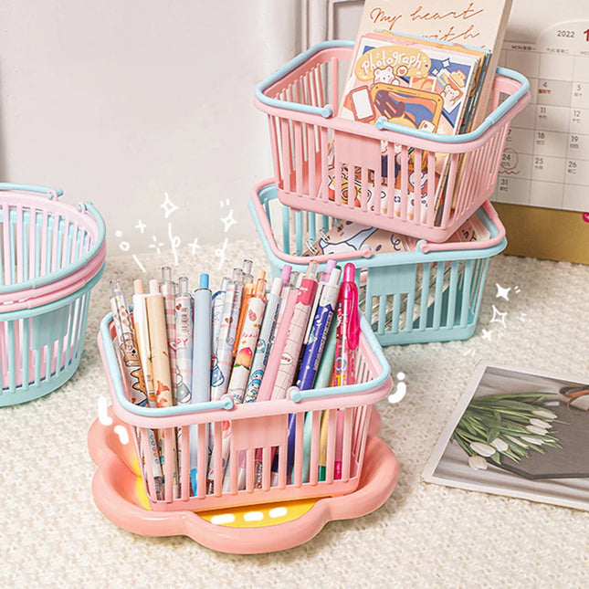 New Plastic Basket Organizer Portable Shopping Storage Box Desktop Sundries Toy Fruit Stationery Organizer Home Storage Baskets