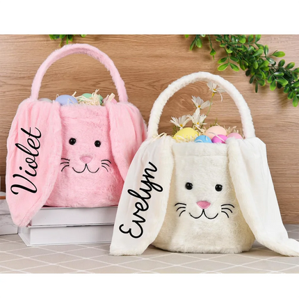 Personalized Plush Easter Bunny Basket for kids boys girls Cotton Toy Bag for Easter Egg Hunt Kids Holiday Gift Party supplies