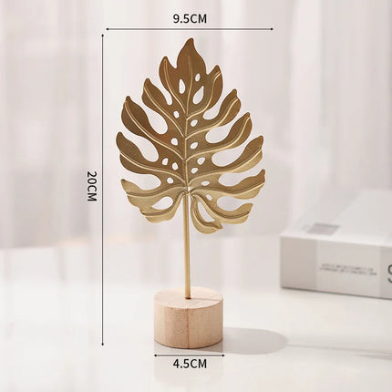Golden Ginkgo Leaf Metal Figurine Handmade Desk
