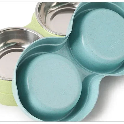 Double Pet Bowls Dog Food Water Feeder Stainless Steel Pet Drinking Dish Feeder Cat Puppy Feeding Supplies Small Dog Accessories