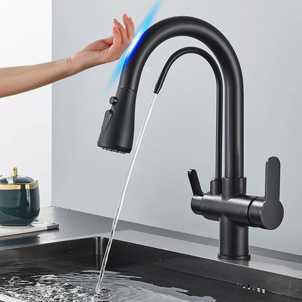Smart Sensor Pure Water Kitchen Faucet 2 Models Spout Taps Deck Mount Daul Handle Filtered Cold Hot Water Mixer Washing Crane