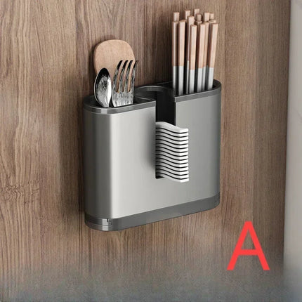 Wall-mounted Chopsticks Tube Kitchen Rack Wall Hanging Punch-free Tool Rest Cutter Drain Aluminium Chopsticks Cage Storage Box