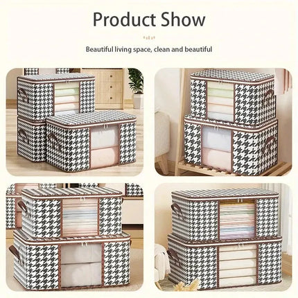 Visible Large Capacity Storage Box Portable Household Clothes Organizer With Handles Foldable Dustproof Quilt Zipper Container