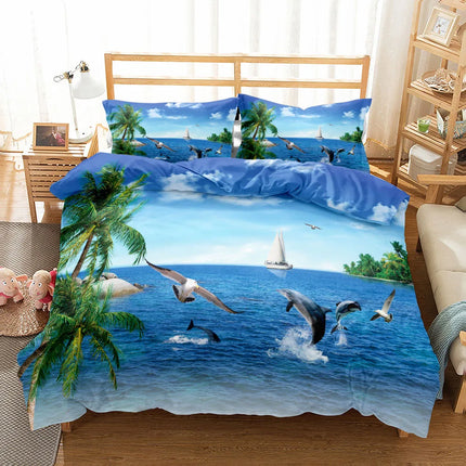 3D Ocean Bedding Set King Queen Double Full Twin Single Size Bed Linen Set