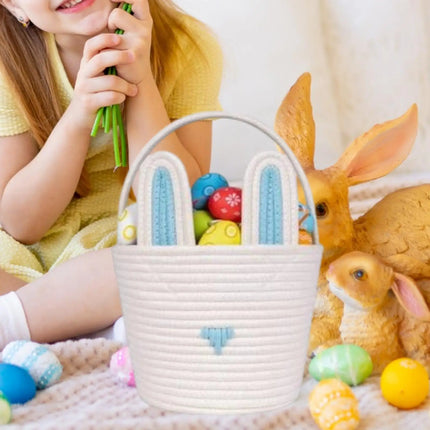 Cute Easter Eggs Basket Easter Bunny Basket For Kids Boys Girls Woven Basket With Rabbit Ear Decor Easter Empty Candy Basket