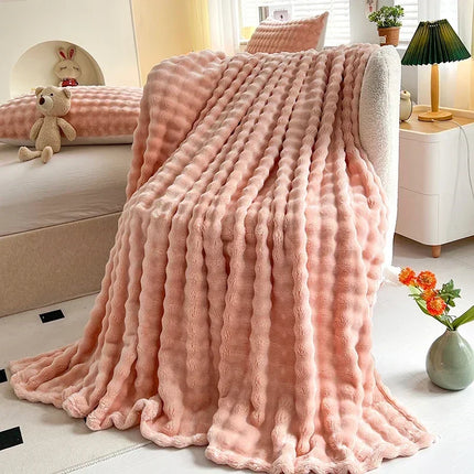 New Bubble Fleece Blanket - Solid Color Rolled Edge Cover Blanket Soft and Comfortable Bedding 150x200 180x200 200x230