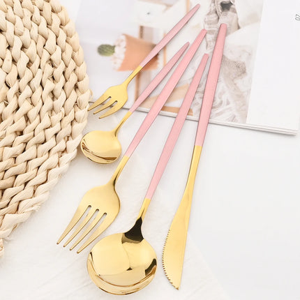 30Pcs White Gold Cutlery Set Stainless Steel Tableware Knife Cake Fork Spoon Dinnerware Set Kitchen Flatware Silverware