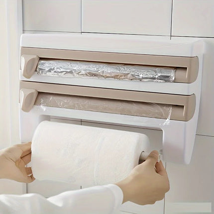 [Kitchen Organizer] Durable Wall-Mounted Kitchen Organizer | With Built-In Scissors And Aluminum Foil Dispenser