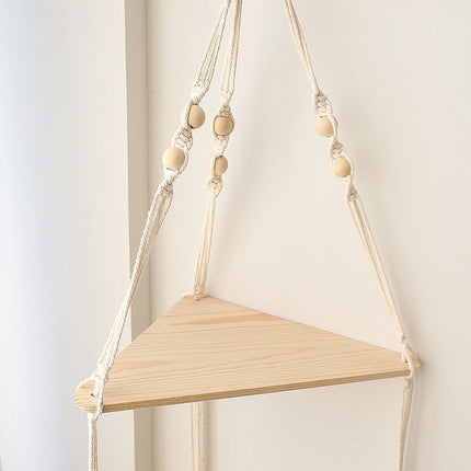 Rustic Boho Corner Macrame Shelf Hanging Wood Wall Decor