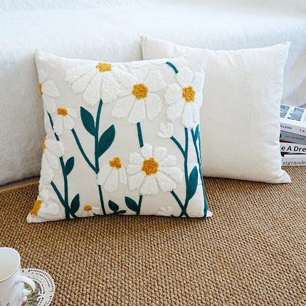 Daisy Floral Embroidered Throw Pillow Cover