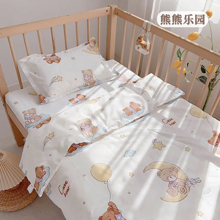 3Pcs Set Newborn Baby Bedding Sets Cotton Cartoon Printing Infant Toddlers Bed Sheet Pillowcase Duvet Cover Case Blanket Kids