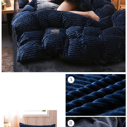 3pcs duvet cover Winter Warm Bedding sets Double Quilt Cover king Twin queen size bed thick Flano Coral Fleece with pillowscase