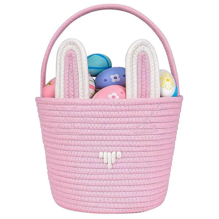 Cute Easter Eggs Basket Easter Bunny Basket For Kids Boys Girls Woven Basket With Rabbit Ear Decor Easter Empty Candy Basket