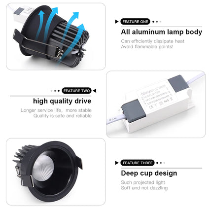 AC85-265V COB Bulb spot led plafond encastrable LED Downlight Aluminum Ceiling Lamp Corridor Kitchen Home Decoration