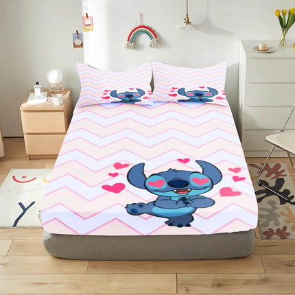 Stitch Fitted Sheet Bedding Set Bedding Sets  Comfortable Soft 3-Piece Set With Pillowcase