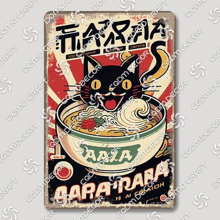 Cartoon Cat Japanese Food Plaque Tin Sign Retro Ramen Sushi Takoyaki Poster Metal Plates Bar Pub Restaurant Kitchen Wall Decor