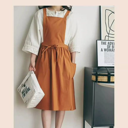 Long Pleated Waterproof Cotton Kitchen Apron for Salon Beauty Women's Anti-dirty Cooking Baking Pinafore Cleaning Work Clothes