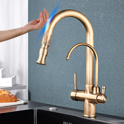 Smart Sensor Pure Water Kitchen Faucet 2 Models Spout Taps Deck Mount Daul Handle Filtered Cold Hot Water Mixer Washing Crane