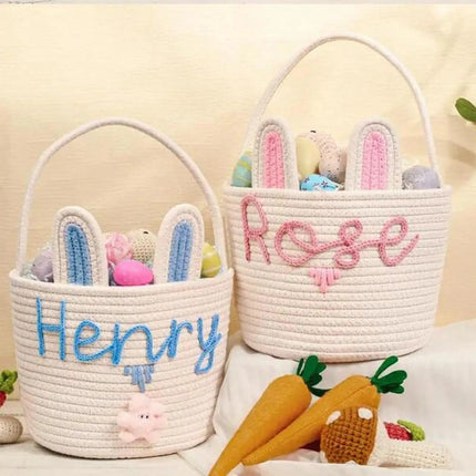 Cute Easter Eggs Basket Easter Bunny Basket For Kids Boys Girls Woven Basket With Rabbit Ear Decor Easter Empty Candy Basket