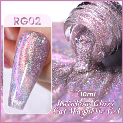 BORN PRETTY 10ml Rainbow Purple Water Light Cat Magnetic Gel Nail Polish Shining Sliver-light Holographics Semi Permanent UV Gel