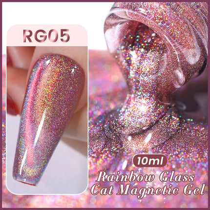 BORN PRETTY 10ml Rainbow Purple Water Light Cat Magnetic Gel Nail Polish Shining Sliver-light Holographics Semi Permanent UV Gel