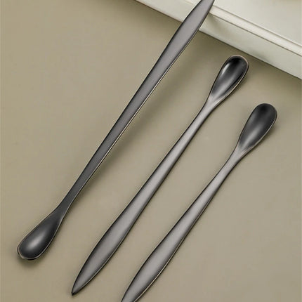 Stainless Steel Two in One Teaspoon Long Handle Cutlery Home Coffee Tea Stirring Spoon Tableware Mini Scoop Utensils for Kitchen