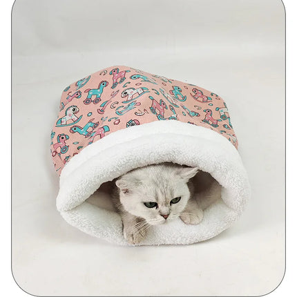 Winter Warm Pet Sleeping Bag Lamb Wool Warm Kitten Nest Drilling Hole Bedding Semi Closed Small Dog Kennel for Both Dogs Cats