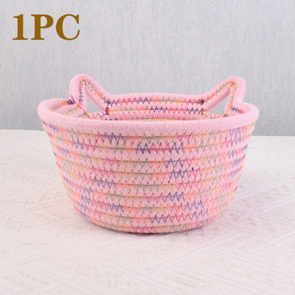 Cotton thread basket woven basket storage basket desktop storage home storage suppliesCat ears round storage basket