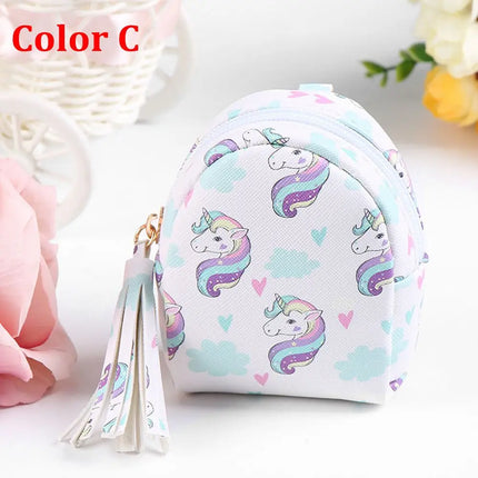 Women PU Leather Unicorn Coin Purse Mini Wallet Zipper Coin Backpack Keys Pouch Storage Bag Card Holder Home Storage Organizer