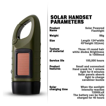 Portable LED Flashlight Tent Light Hand Crank Dynamo Solar Power Torch for Outdoor Camping Hiking Long-range Emergency Lantern