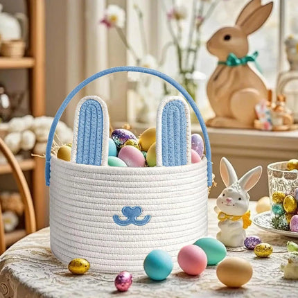 Easter Eggs Basket Easter Bunny Basket For Kids Woven Basket With Rabbit Ear Decor Easter Empty Candy Basket Container decor