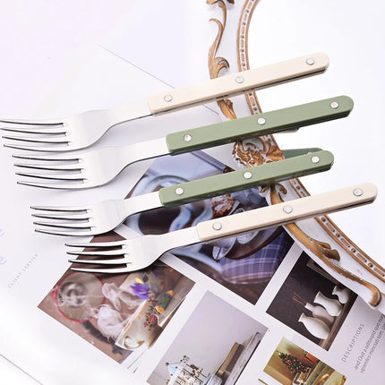 4/16Pcs Acrylic Handle Knife Fork Set Stainless Steels Dinner Cutlery Set Green Silver Western Dinnerware Home Kitchen Flatware