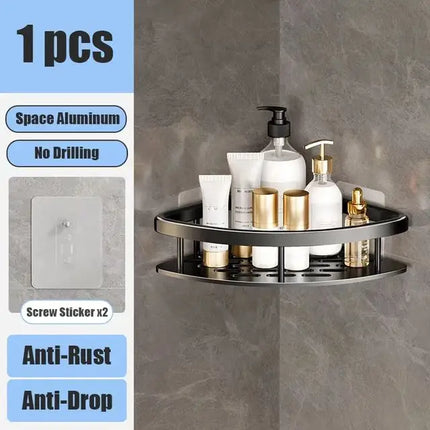 No Drill Wall-Mounted Bathroom Shelf Corner Rack