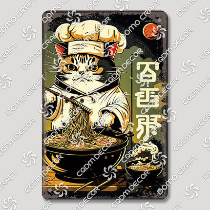 Cartoon Cat Japanese Food Plaque Tin Sign Retro Ramen Sushi Takoyaki Poster Metal Plates Bar Pub Restaurant Kitchen Wall Decor