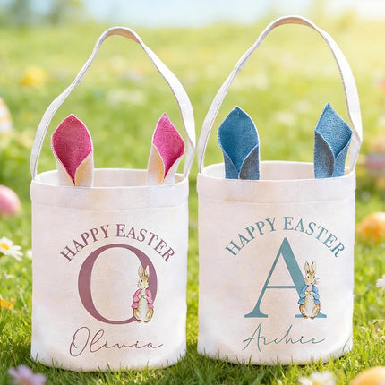 1pcs Personalised name Easter Basket Reusable custom Sack Bag for Kids Egg Hunt Party supplies Favors Home Holiday Decorations