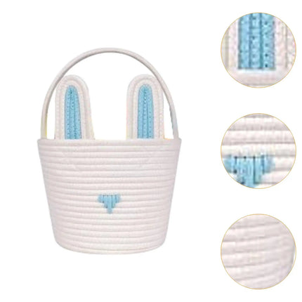 Cute Easter Eggs Basket Easter Bunny Basket For Kids Boys Girls Woven Basket With Rabbit Ear Decor Easter Empty Candy Basket