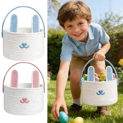 Easter Eggs Basket Easter Bunny Basket For Kids Woven Basket With Rabbit Ear Decor Easter Empty Candy Basket Container decor