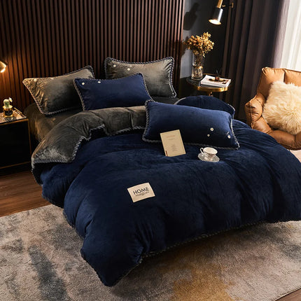 Winter Milk Velvet Quilt Duvet Cover Bedding Set Warm Thicken Bed Quilt Cover Double Bed Cover Queen King Comforter Cover 220x24