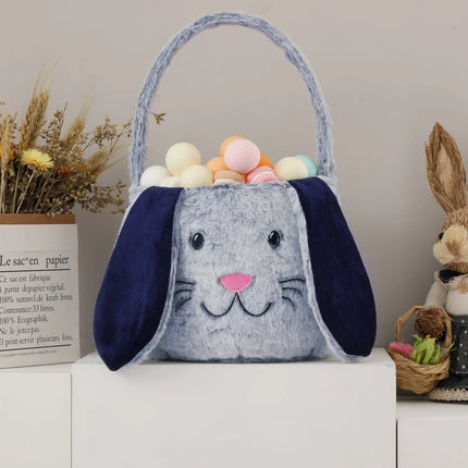 Plush Easter Basket For Kids Soft Fluffy Candy Gift Bag For Boys Girls Cute Easter Bucket Egg Hunt Bunny Bag With Ears Party