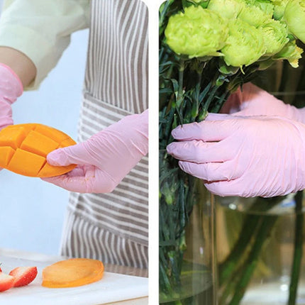50PCS Pink Nitrile Disposable Gloves Household Gloves for Cleaning Kitchen Cooking Beauty Nail Hair Dye Tattoo Latex Powder Free