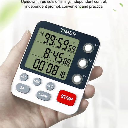 Digital Kitchen Timer 3 Channels Count UP/Down Timer 3 Levels Volume Alarm Clock  LCD Display Mute Flashing Timer for Studying