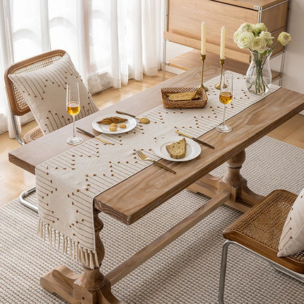Natural Linen Table Runner with Tassels Dining Decor Wedding Birthday Christmas Decoration for Home tablecloth