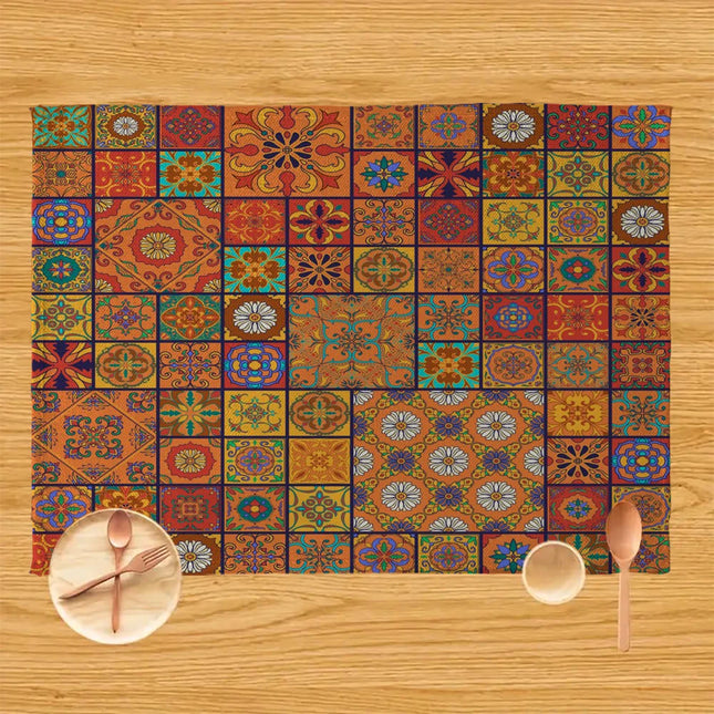 Mandala Pattern Boho Style Linen Dining Table Mats Alphabet Kitchen Placemat 30X40cm Coasters Pads Bowl Cup Mat