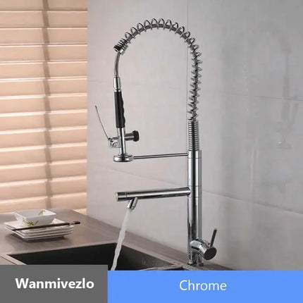 Deck Mounted Spring Pull Down Kitchen Faucet Swivel Handheld Sprayer Dual Spout Mixer Tap Kitchen Mixer Crane Cold Hot Water Tap