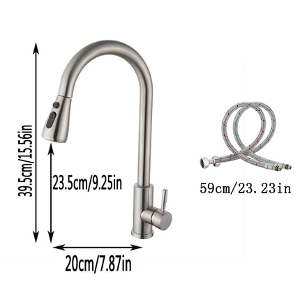 Kitchen Stainless Steel Hot and Cold Faucet, Kitchen Sink Pull-out Kitchen Faucet with 3 Functional Nozzles