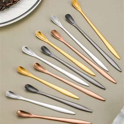 Stainless Steel Two in One Teaspoon Long Handle Cutlery Home Coffee Tea Stirring Spoon Tableware Mini Scoop Utensils for Kitchen