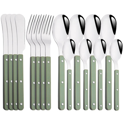 4/16Pcs Acrylic Handle Knife Fork Set Stainless Steels Dinner Cutlery Set Green Silver Western Dinnerware Home Kitchen Flatware